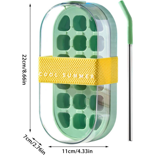 (Green, -) 2026 2-in-1 Ice Cube Bottle with Straw, Touch Free, Reusable 2