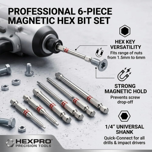 (Silver, -) Schraubendreherbits Set 6-teilig, magnetisch, Pagodenform (Silber) 2