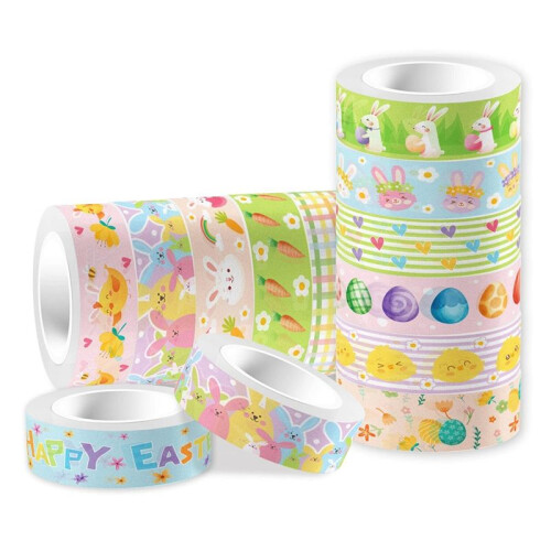 12 Pcs Easter Washi Tapes Set Easter Bunny Chick Gnom Pattern Masking Tape Easter Themed Decorative Tape