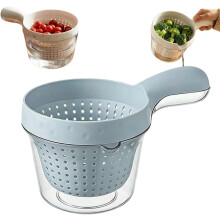 (Blue, 1pcs) Doppellagiger Abtropfkorb mit Griff, für Beeren & Tomaten