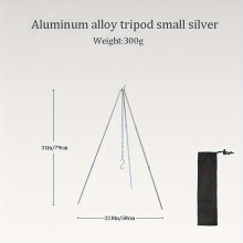 (Silvery) [Portable Camping Tripod] Portable Aluminum Alloy Outdoor Tripod | Foldable Campfire Stand, BBQ Grill, Hanging Pot