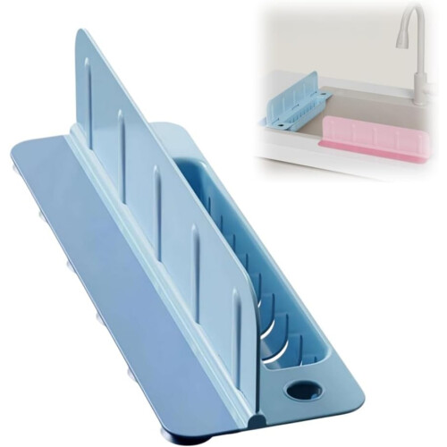 (Blue1pcs, 1set) Pare-éclaboussures évier 35cm pliable, ventouses, silicone