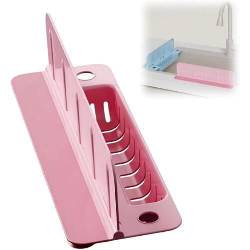 (Pink1pcs, 1set) Pare-éclaboussures évier 35cm pliable, ventouses, silicone