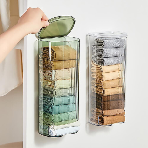 (translucent green, 1pcs) Distributeur sacs plastique mural, range chaussettes 1