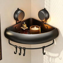 (Black, One size) Douche caddy zuignap, 30x21 cm, geen boren, krasbestendig - voor badkamer, met afneembare haken en handdoekrek