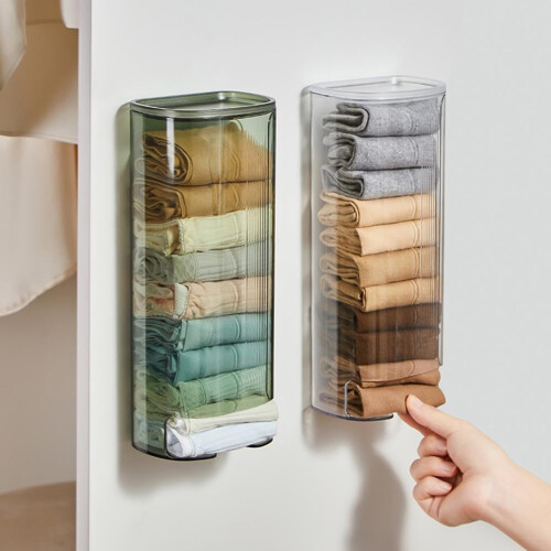 (translucent green, 1pcs) Distributeur sacs plastique mural, range chaussettes 2