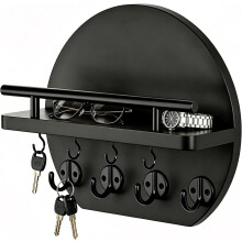 (Black, 1 Piece) 25cm seinä avainpidike hyllyllä, 8 koukkua