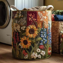(style8 M, 1pcs) Gesteppter Wäschekorb mit Griffen, Boho Blumenmuster, faltbar