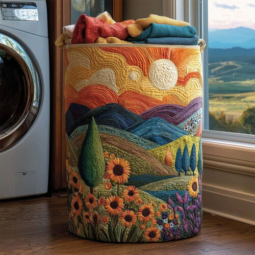 (style2 M, 1pcs) Panier linge matelassé boho floral, multifonction, léger