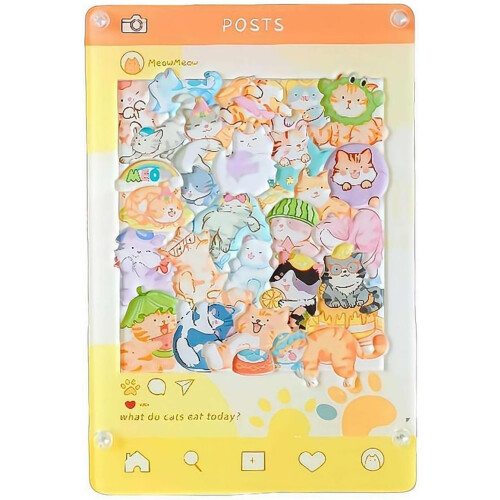 (Cat Frame, 1pcs) Puzzle acrylique chat 34 pièces, 3D, couleur Morandi