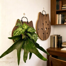 (Wooden-l, 1pcs) Fern Hanging Plant Board,7.9"x7.9" Staghornfern Mounting Kit,Cute Cats Shape Vertical Wall Planter Plants Holder,Fern Mo
