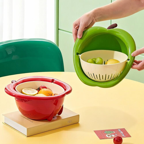 (Green, 1pcs) Rotatable 2-in-1 Colander for Kitchen, Fruit & Vegetable Washer 1