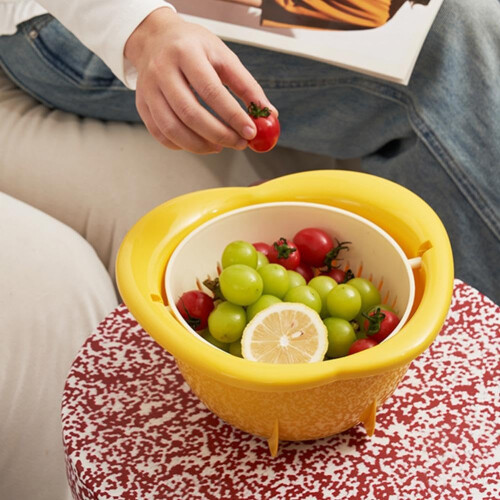 (Red, 1pcs) Rotatable 2-in-1 Colander for Kitchen, Fruit & Vegetable Washer 2