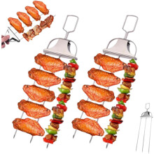 (Silvery2pcs, 1set) 3-prong Grillspieße, 35,5 cm Edelstahl, mit Schieber, für Fleisch & Gemüse