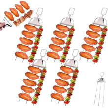 (Silvery5pcs, 1set) 3-prong Grillspieße, 35,5 cm Edelstahl, mit Schieber, für Fleisch & Gemüse