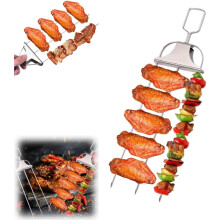 (Silvery1pcs, 1set) 3-prong Grillspieße, 35,5 cm Edelstahl, mit Schieber, für Fleisch & Gemüse