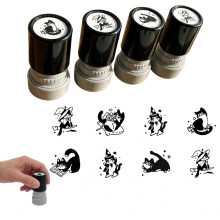 (Style1, 1set (4pcs)) 4 Carimbos Gato Preto, Retro e Auto-Entintado, Para Cartões e Papel