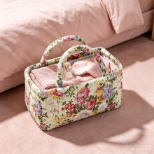 (style6, 1pcs) Gesteppter Stoff Aufbewahrungskorb mit Griffen, vintage Blumenprint, faltbar (23x13x13 cm)