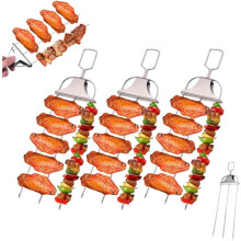 (Silvery3pcs, 1set) 3-prong Grillspieße, 35,5 cm Edelstahl, mit Schieber, für Fleisch & Gemüse