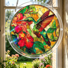 Akril puzzle napfogó ablakfüggő, 83 db napfogó festett üveg akril puzzle dekoráció