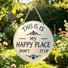 (White 6in, 1pcs) Lustiges Gartenschild "This Is My Happy Place", 20 cm Acryl, rund