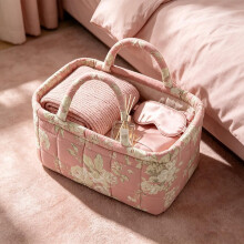 (style1, 1pcs) Gesteppter Stoff Aufbewahrungskorb mit Griffen, vintage Blumenprint, faltbar (23x13x13 cm)
