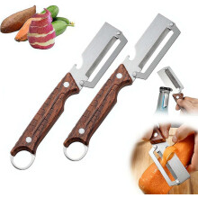 (wood*2pcs, 1set) 3Pcs Multifunctional Vegetable Peeler,2 in 1 Multi Functional Vegetable Peeler with Bottle Opener and Wooden Handle,Stai