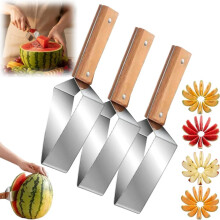 (Silvery*3PCS, 1SET) Stainless Steel Watermelon Slicer, 2026 New Triangle Watermelon Cutter, Stainless Steel Watermelons Cutter with Wooden H