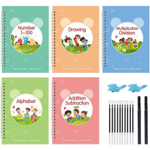 (Style4, 1set) 5 Livros Prática Escrita, Ranhuras Mágicas, Reutilizáveis, Pré-Escrita