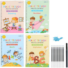 (Style3, 1set) 5 Livros Prática Escrita, Ranhuras Mágicas, Reutilizáveis, Pré-Escrita