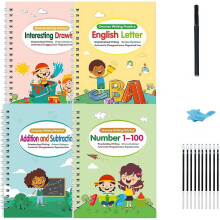 (Style1, 1set) 5 Livros Prática Escrita, Ranhuras Mágicas, Reutilizáveis, Pré-Escrita