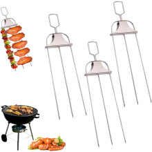 (Silvery 3pcs, Large) 3-Wege-Grillspieße 2026, Edelstahl, 5er, mit Schieber, flach, für Fleisch, Gemüse, Grill, wiederverwendbar