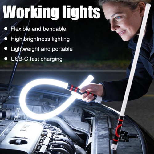 (White, 2pcs) 68cm Flexible Rechargeable LED Light Stick, 3 Brightness Modes 2