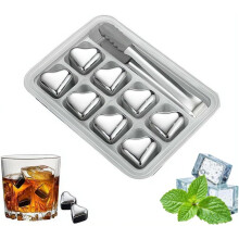 (Silvery 8pcs, Small) Hartvormige roestvrijstalen herbruikbare ijsblokjes, mini hartjes voor whisky, 8 stuks