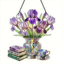 (Multicolor 20cm B, Small) Nosztalgikus tulipánok, könyvek és tea design ablakfüggő napfogó, színes akril