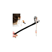 (Black C, 1 Count (Pack of 1)) Wooden Cute Cat Fishing Hairpin, Chinese Hair Sticks, Handmade