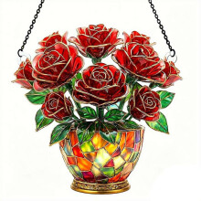 (Multicolor 20cm E, Small) Buntglas-Fensterhänger, nostalgisch, Tulpen, Bücher, Tee, bunt, für Pflanzenliebhaber, Geschenk