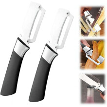 (Black B 2pcs, Small) Multi-functional Vegetable Peeler, 2026 New Stainless Steel Peeler with Bottle Opener, Thickened Fruit Peelers Kitchen G