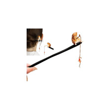 (Black D, 1 Count (Pack of 1)) Wooden Cute Cat Fishing Hairpin, Chinese Hair Sticks, Handmade