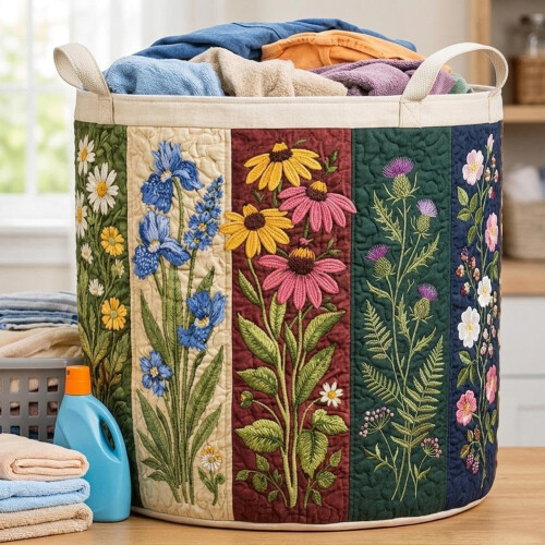 (Multicolor E, 16*22 in) Cesta ropa tela acolchada, boho flores. 2