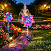 (Colored Light 2pcs, free size) Solar-Windspiel-Lichter, holografisch, Regenbogen, wasserdicht, für Garten, Terrasse, Weg, Deko