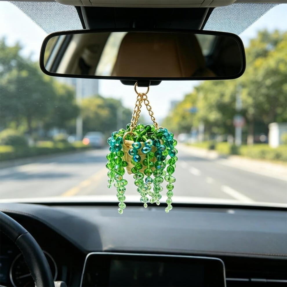 (1Pcs, Free Size) Sun-Kissed Beaded Succulent Car Charm Â Crystal Suncatcher Rearview Mirror Hanging, Boho 5437706909743