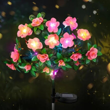 (Pink, warm light) Memorial Garden Bloom Lights – Solar-Powered Artificial Petals, Azalea LED for Cemetery