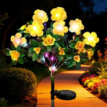 (Yellow, warm light) Memorial Garden Bloom Lights – Solar-Powered Artificial Petals, Azalea LED for Cemetery