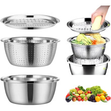 (Silver, 28cm/11.02inch) Multifunktionales Edelstahl-Spülbecken, 3-in-1, mit Reibe, Abtropfsieb, für Küche