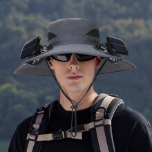 (Gray, color_name) Solar-Ventilator-Hut, UPF50+, USB, kühlend, breite Krempe, für Angeln, Männer, Frauen, Sommer