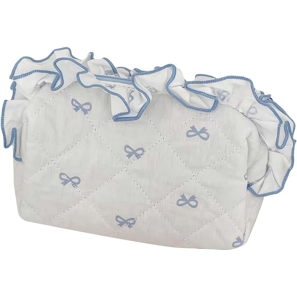 Oimg (Blue/M, Medium) Cute Cosmetic Bag Â Quilted Bow Makeup Set, Travel Organizer Pouch For Women Girls