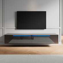 (High Gloss Black, 200cm) Elegant High Gloss TV Stand Cabinet With LED Lights
