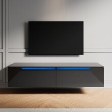 (High Gloss Black, 140cm) Elegant High Gloss TV Stand Cabinet With LED Lights