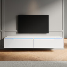 (High Gloss White, 180cm) Elegant High Gloss TV Stand Cabinet With LED Lights
